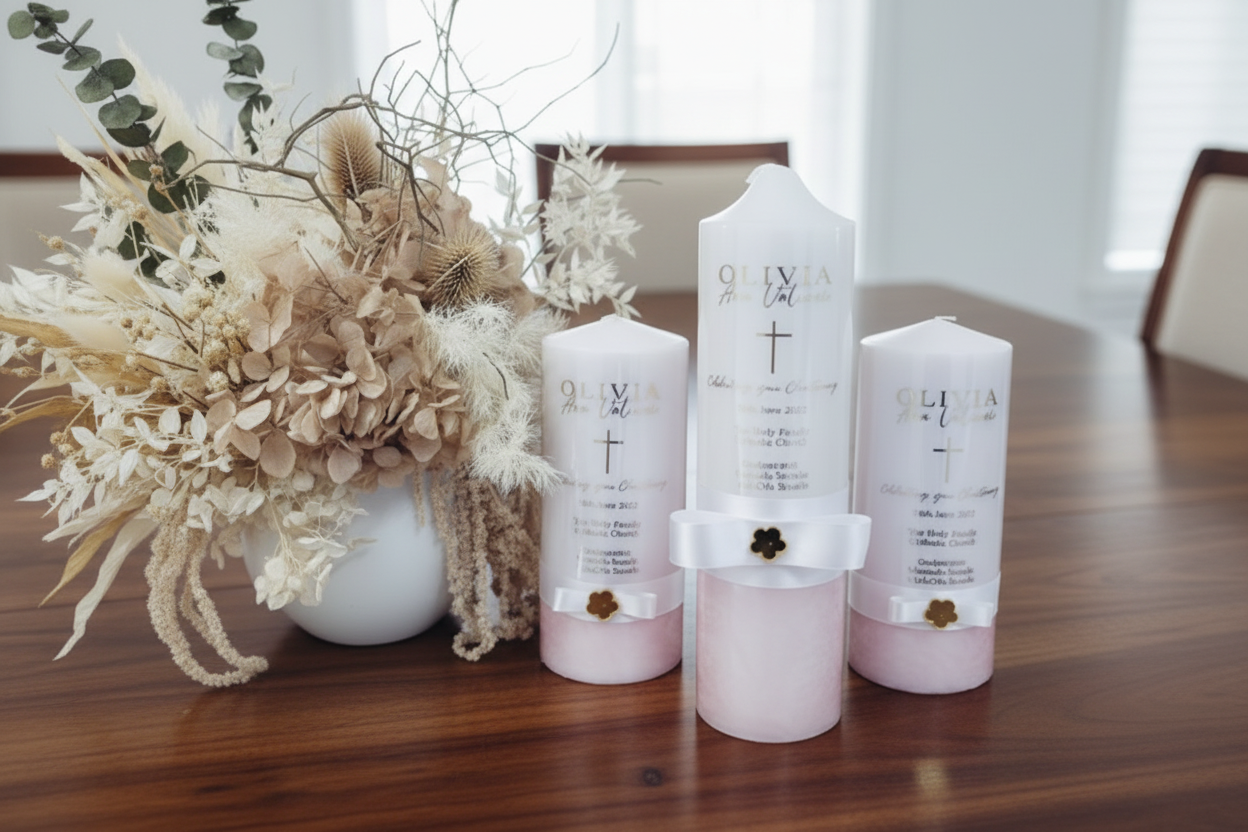 Olivia 3 Set Baptism | Christening Candle by Gently Made