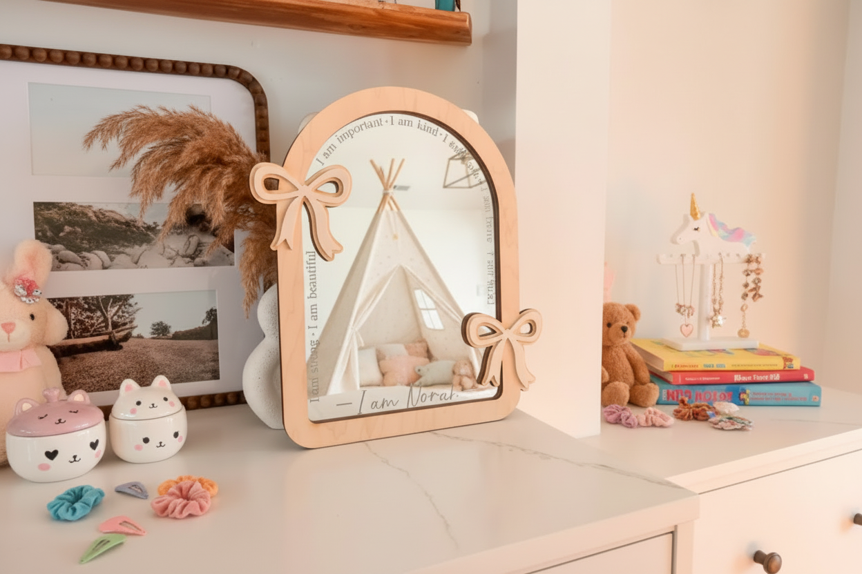 Personalized Bow Affirmation Mirror by Gently Made