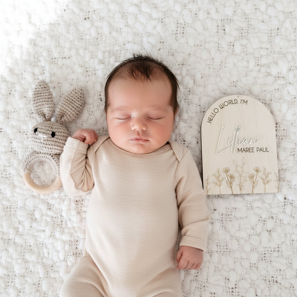 Personalised Announcement Plaque with Floral by Gently Made