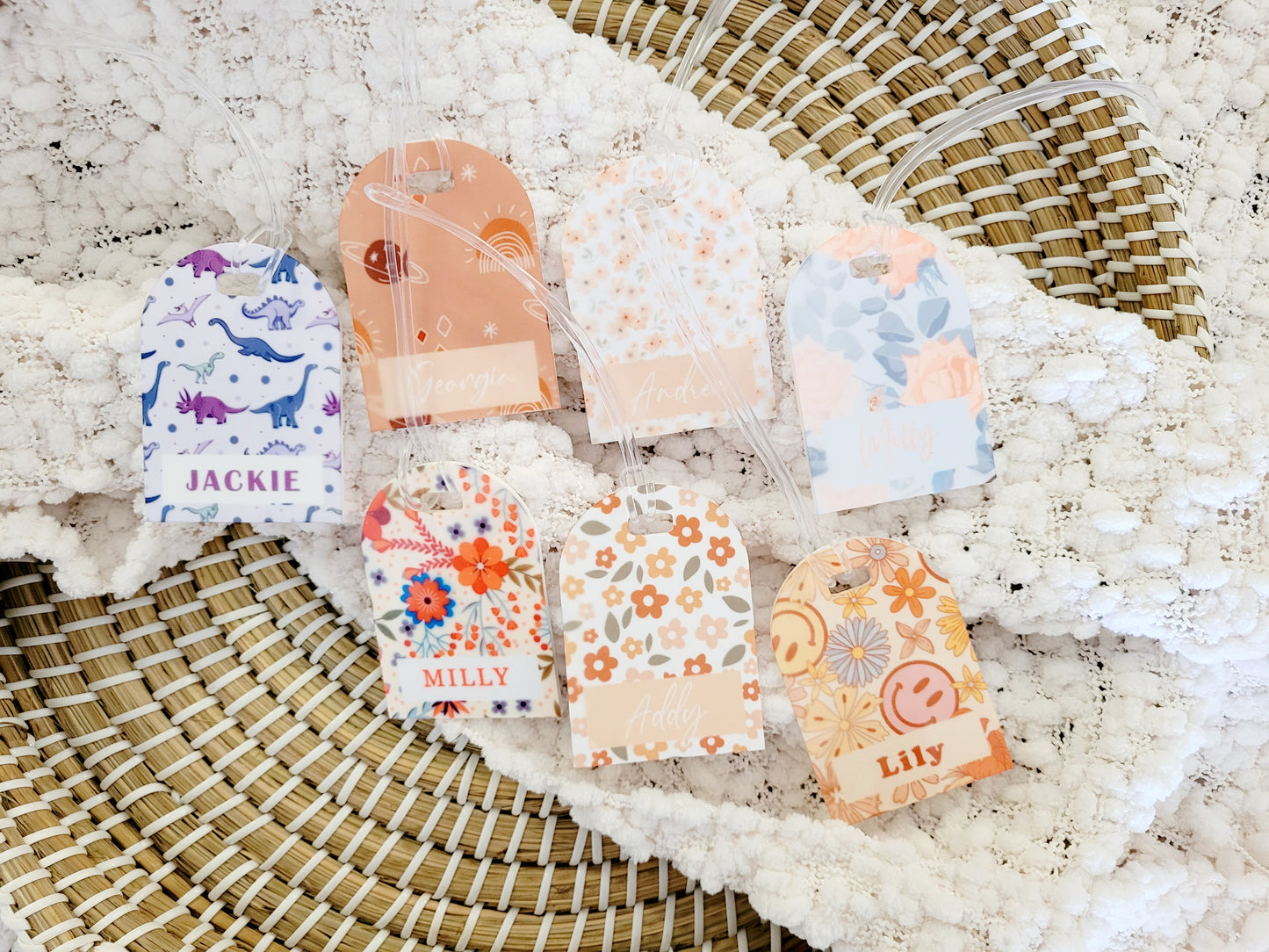 Printed Bag Tag with rubber loop multi designs by Gently Made