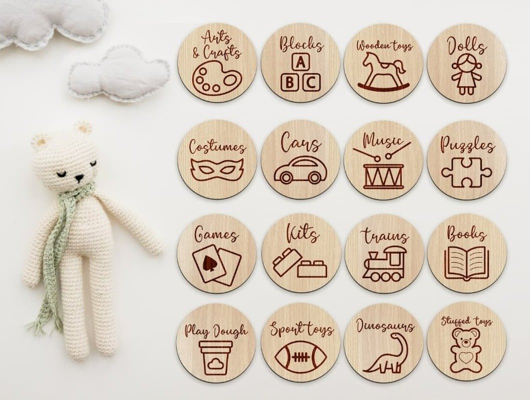 Wooden Toy storage Organization Tag Set alternate view
