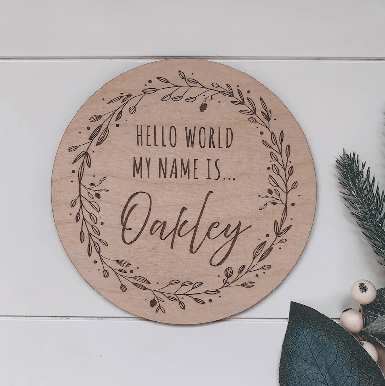 My Name Is newborn plaque personalised birth announcement by Gently Made
