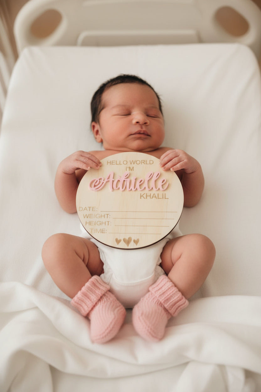 Hello World Announcement Birth Plaque by Gently Made