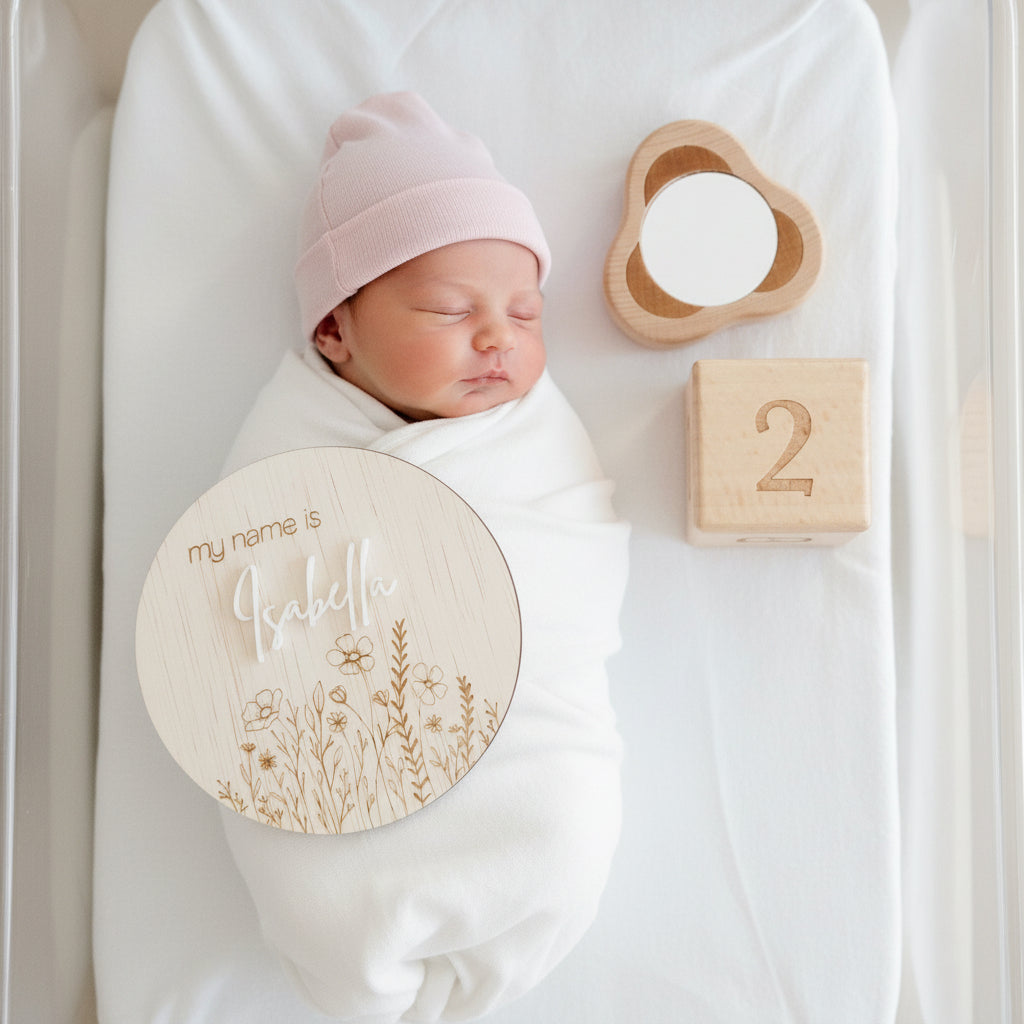 My name is Announcement Plaque Floral by Gently Made