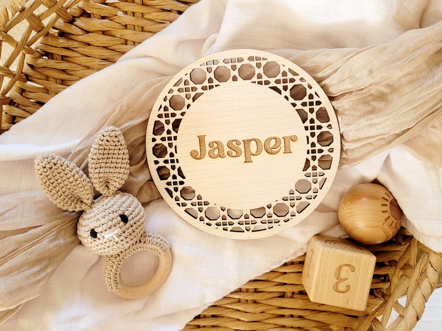 Rattan Style Name Plaque by Gently Made