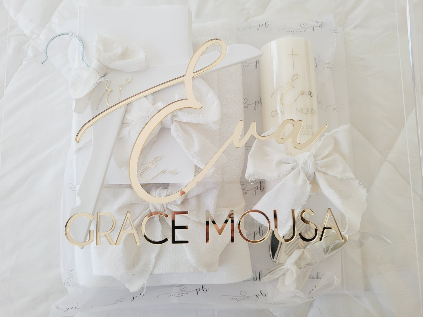 Luxe acrylic baptism christening box personalised keepsake by Gently Made