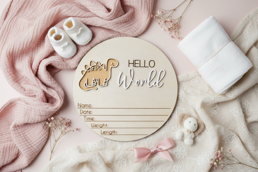 Hello World Dino Plaque by Gently Made