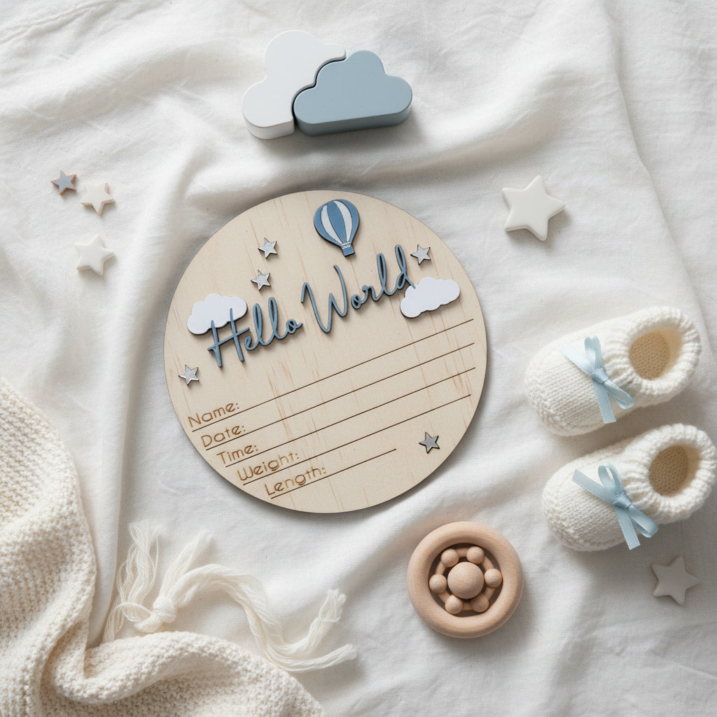 Hello world hot air balloon announcement plaque by Gently Made