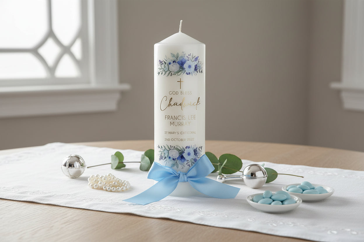 Charbel Baptism Christening Candle by Gently Made