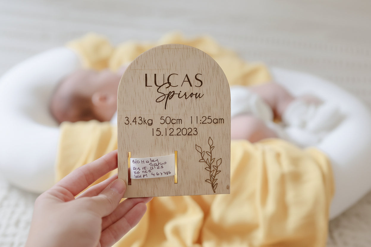 Hospital band announcement plaque personalised baby keepsake by Gently Made: alternate view