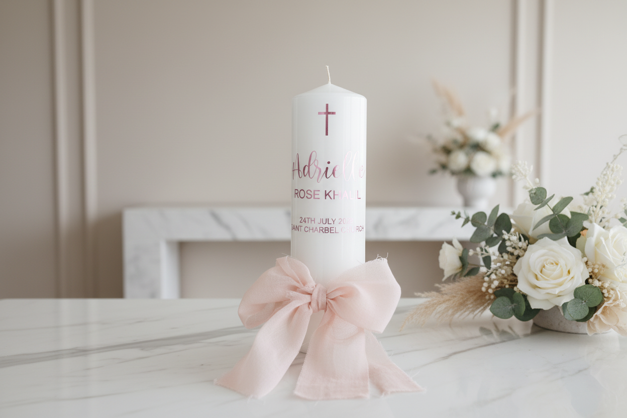Adrielle Baptism | Christening Candle by Gently Made