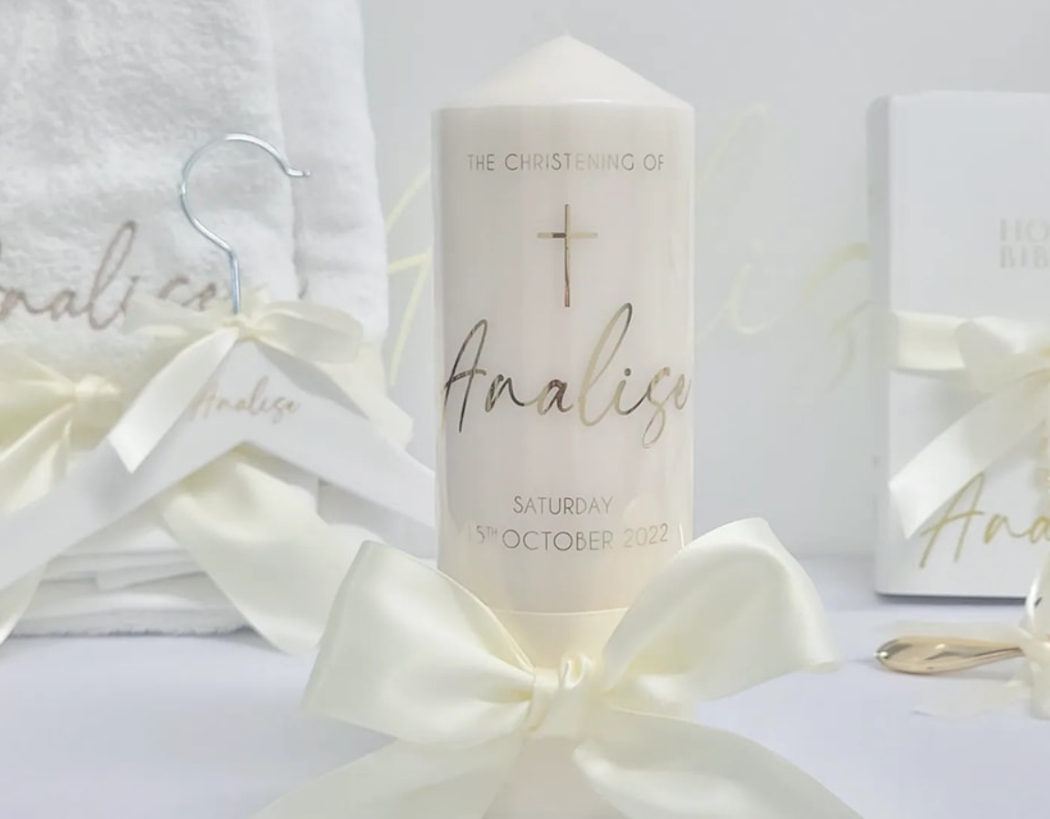 Cream Baptism Christening Candle by Gently Made
