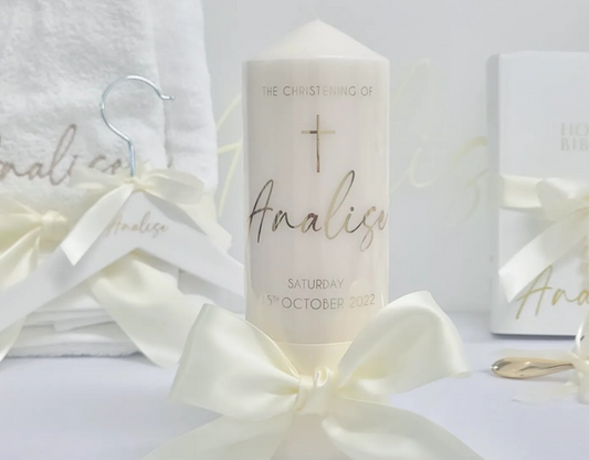Cream Baptism Christening Candle by Gently Made