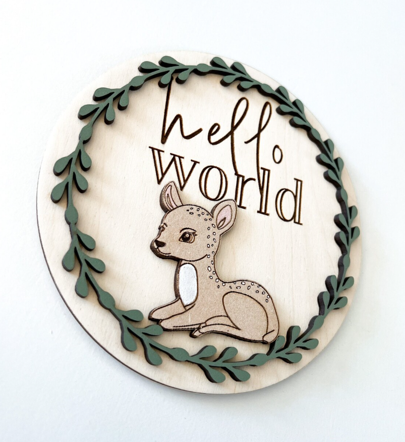 Cute Woodland Deer Baby Monthly Milestones Disc Rounds With Custom Box Laser| Woodland Themed Nursery personalised detail