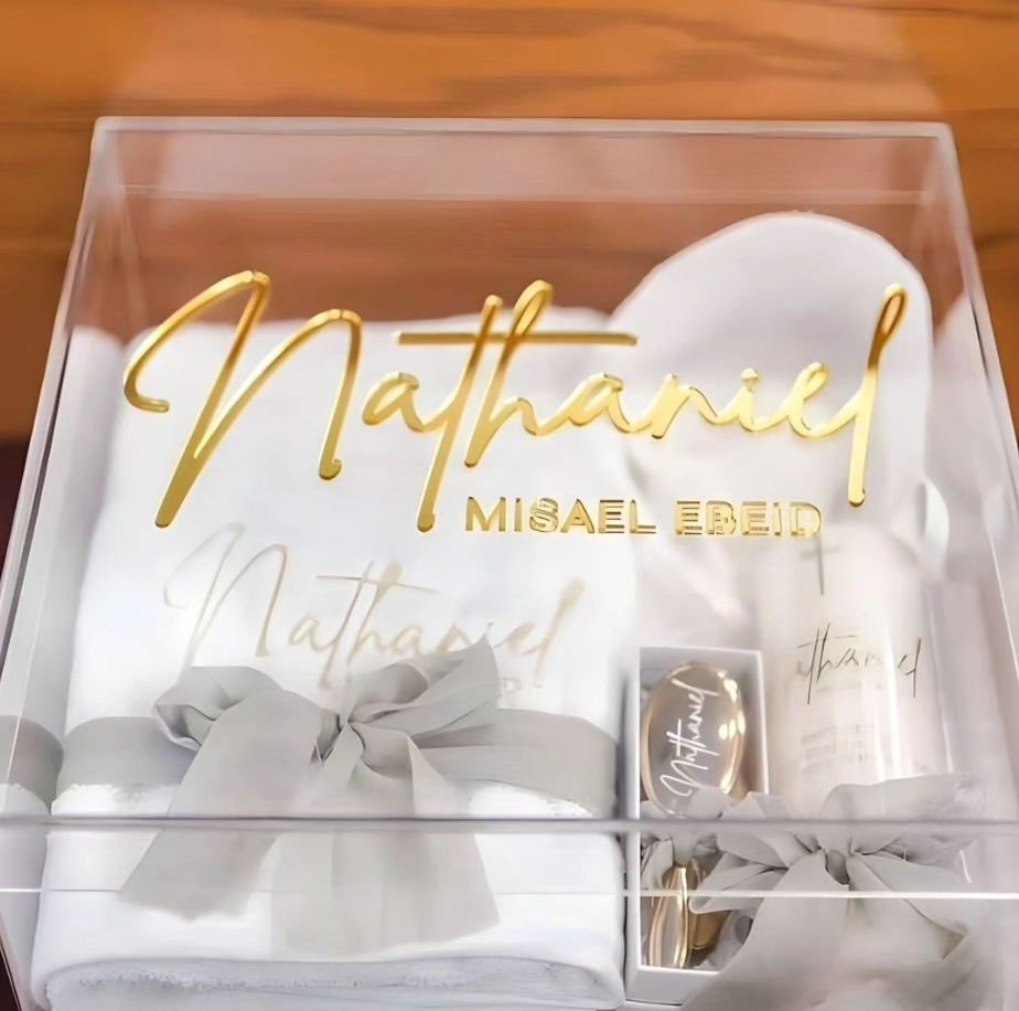 Nathaniel acrylic christening baptism box set by Gently Made