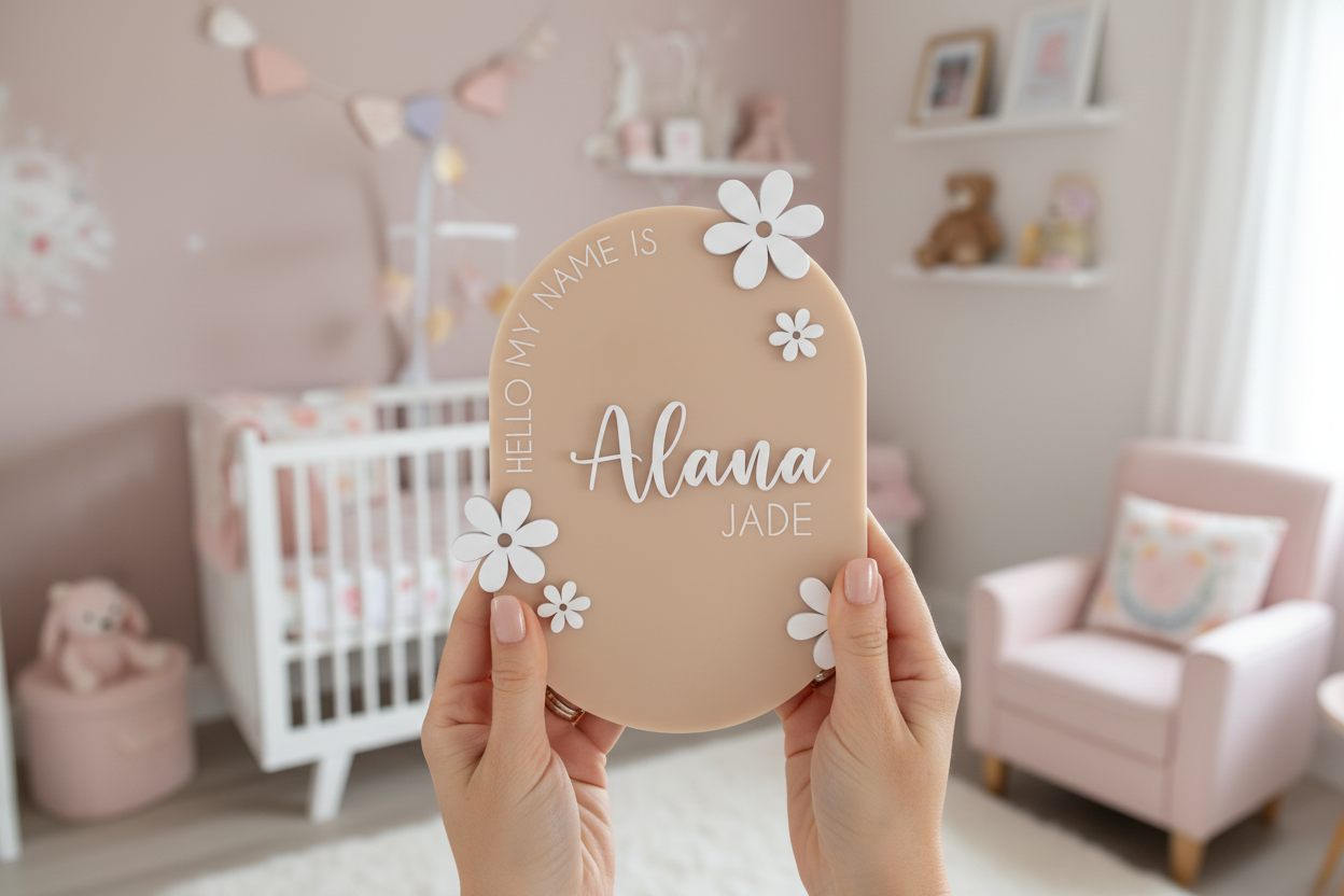Daisy baby birth announcement plaque personalised keepsake by Gently Made
