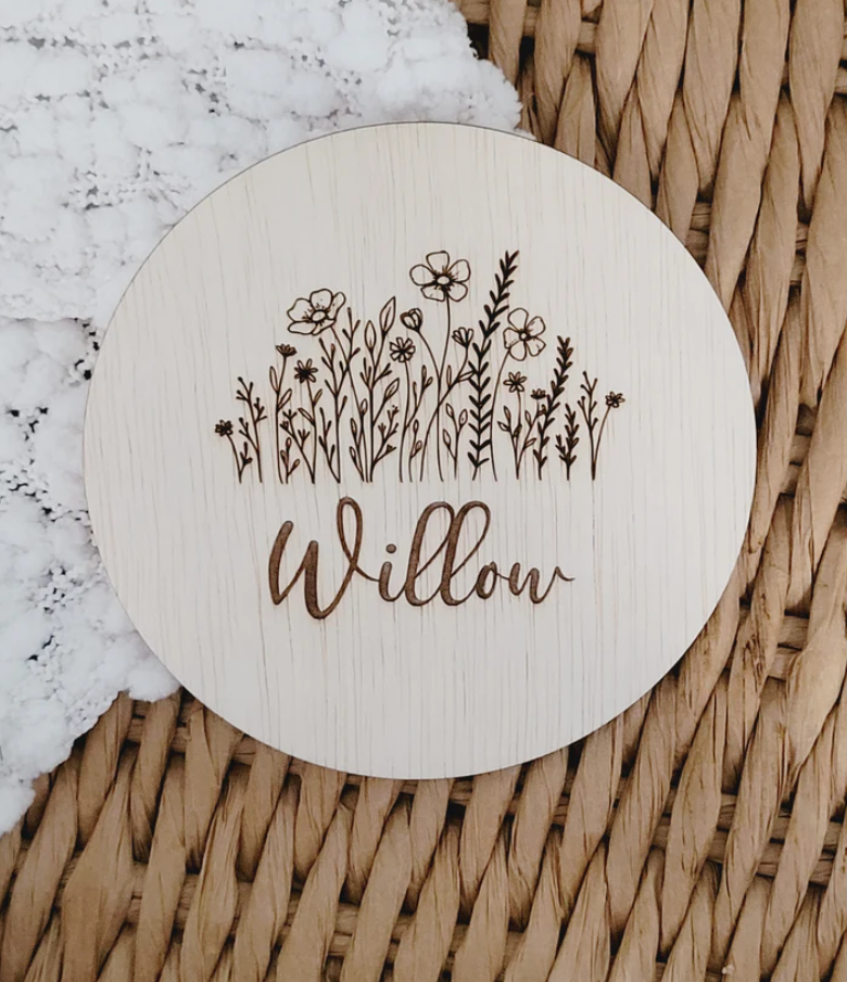 Wooden Name Plaque with florals alternate view
