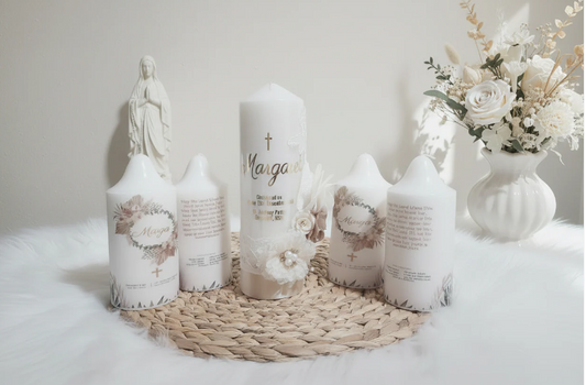 Premium Floral Lace Baptism Christening Candle by Gently Made