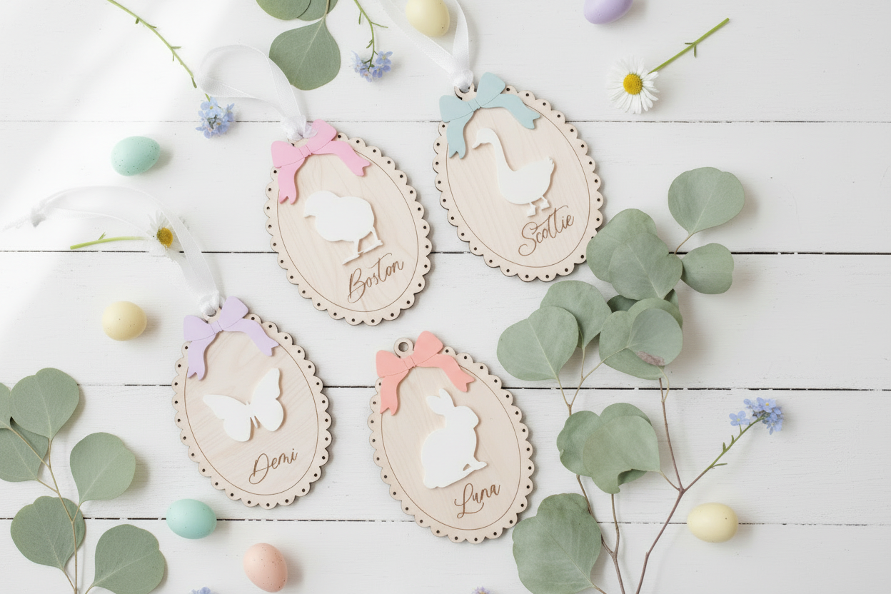 Personalized Vintage 3D Easter Basket Tag by Gently Made
