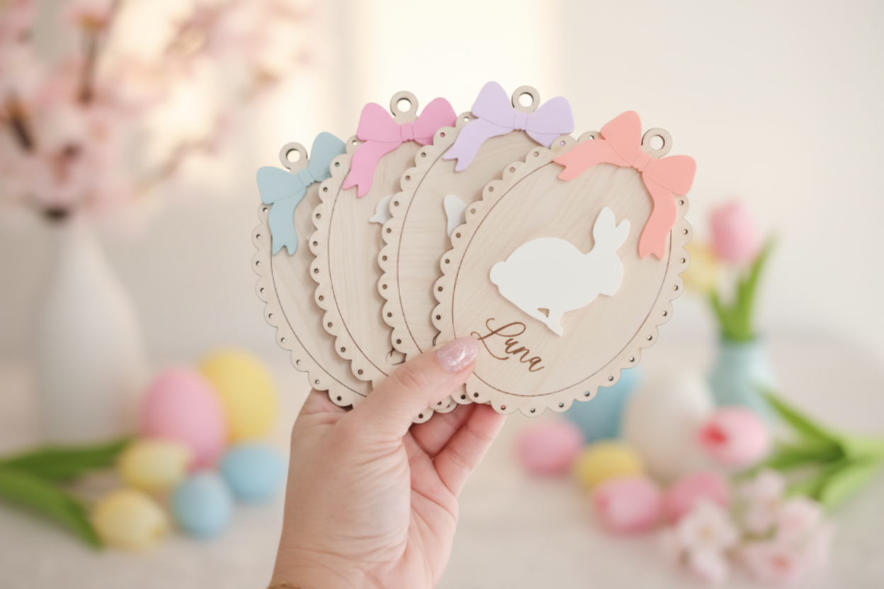 Personalized Vintage 3D Easter Basket Tag detail view