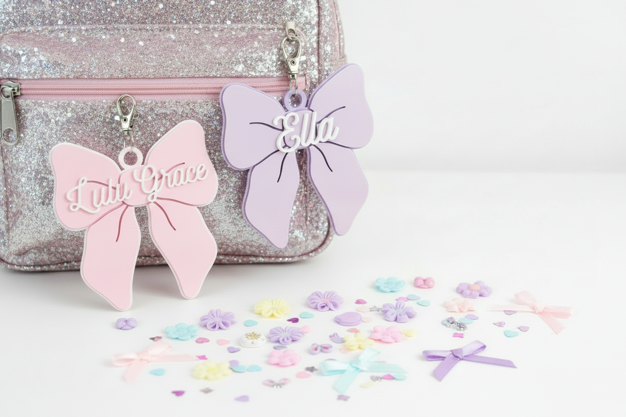 Personalised 3D Bow Bag Tags by Gently Made