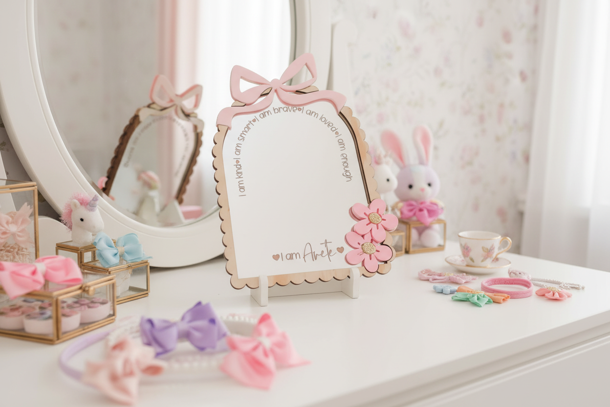 Personalized Bow and Daisy Affirmation Mirror by Gently Made
