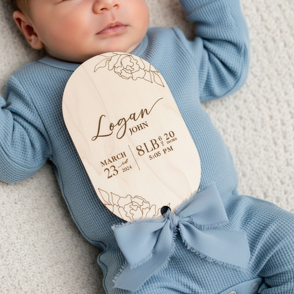 Bespoke baby announcement plaque personalised keepsake by Gently Made