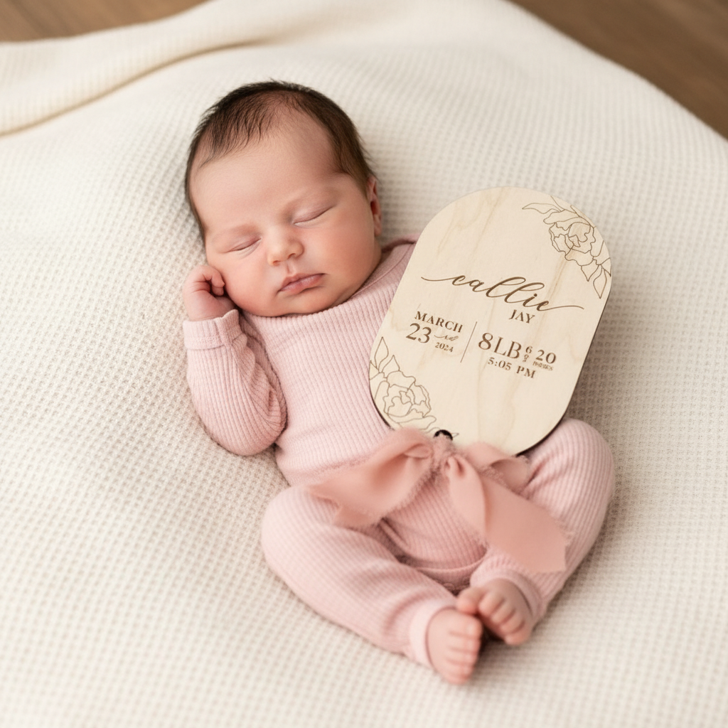 Bespoke baby announcement plaque personalised keepsake by Gently Made