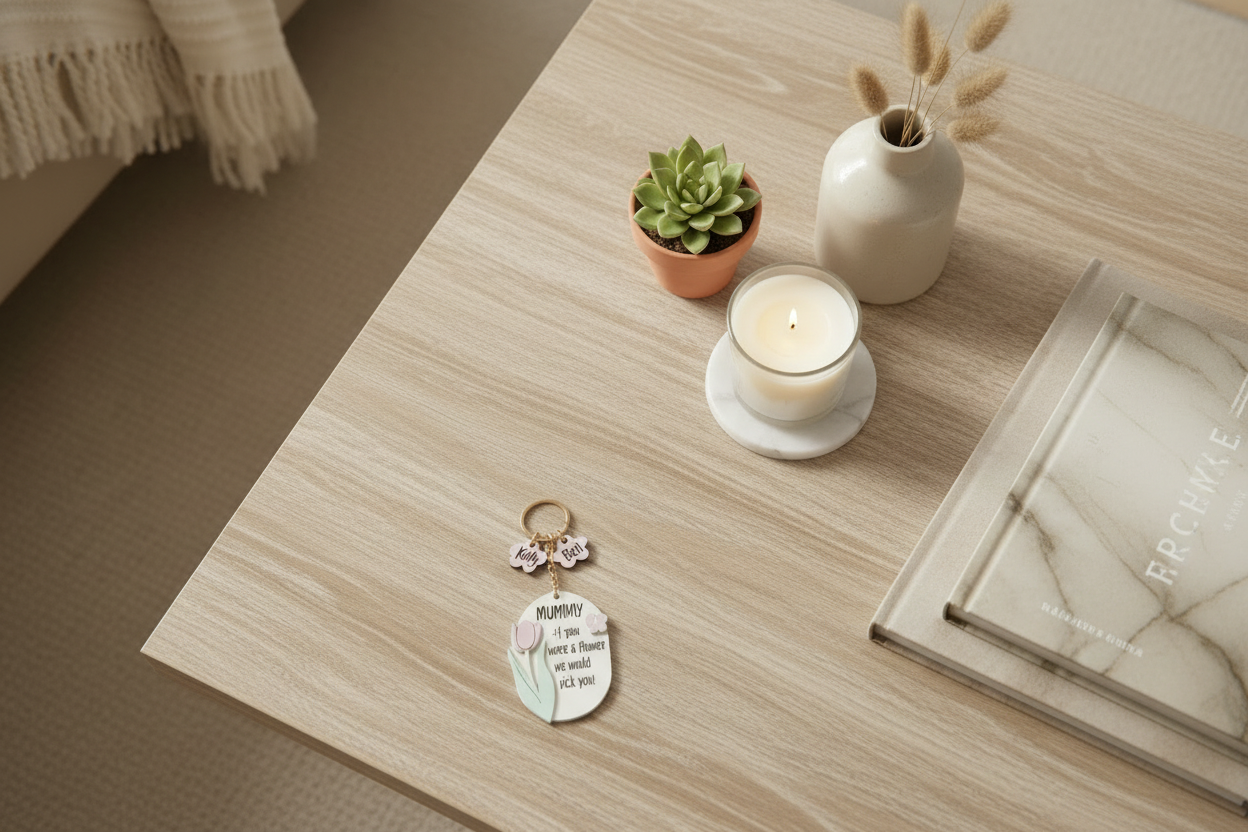 Personalised Mother's Day Keyring - Floral detail view