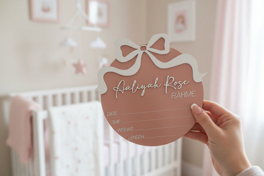 Bespoke Bow Announcement Plaque by Gently Made