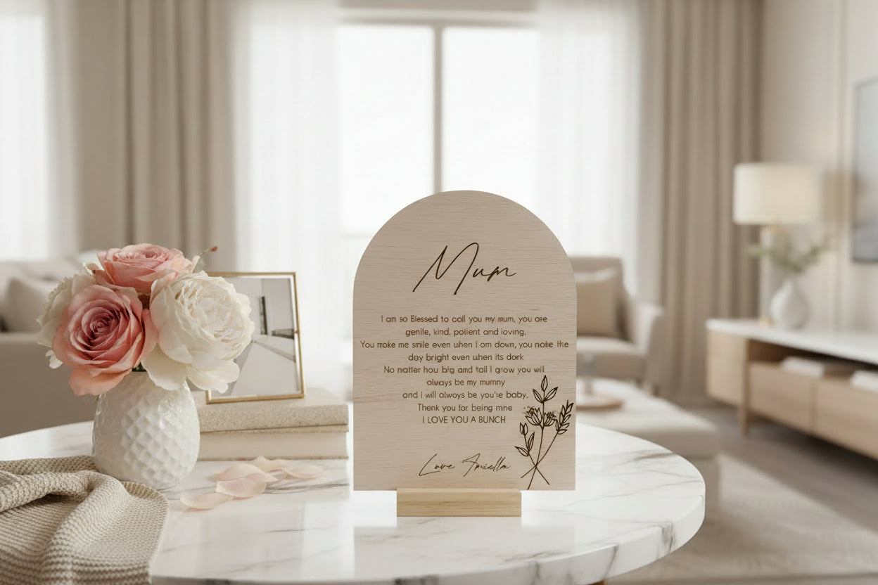 Floral Mum Plaque | Custom Mothers Day Plaque detail view