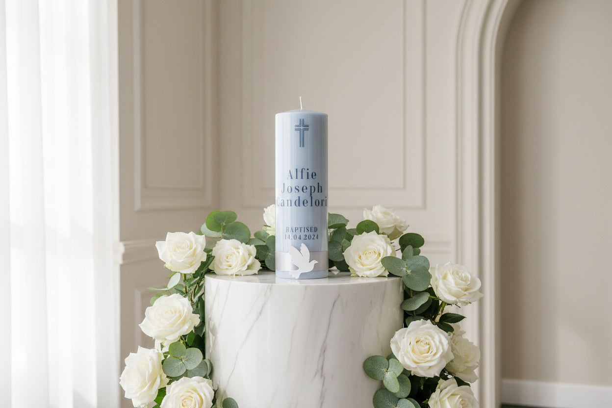 French Blue Baptism | Christening candle by Gently Made