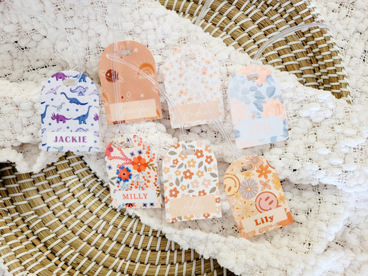 Printed Bag Tag with rubber loop multi designs by Gently Made
