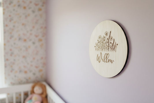 Wooden Name Plaque with florals by Gently Made