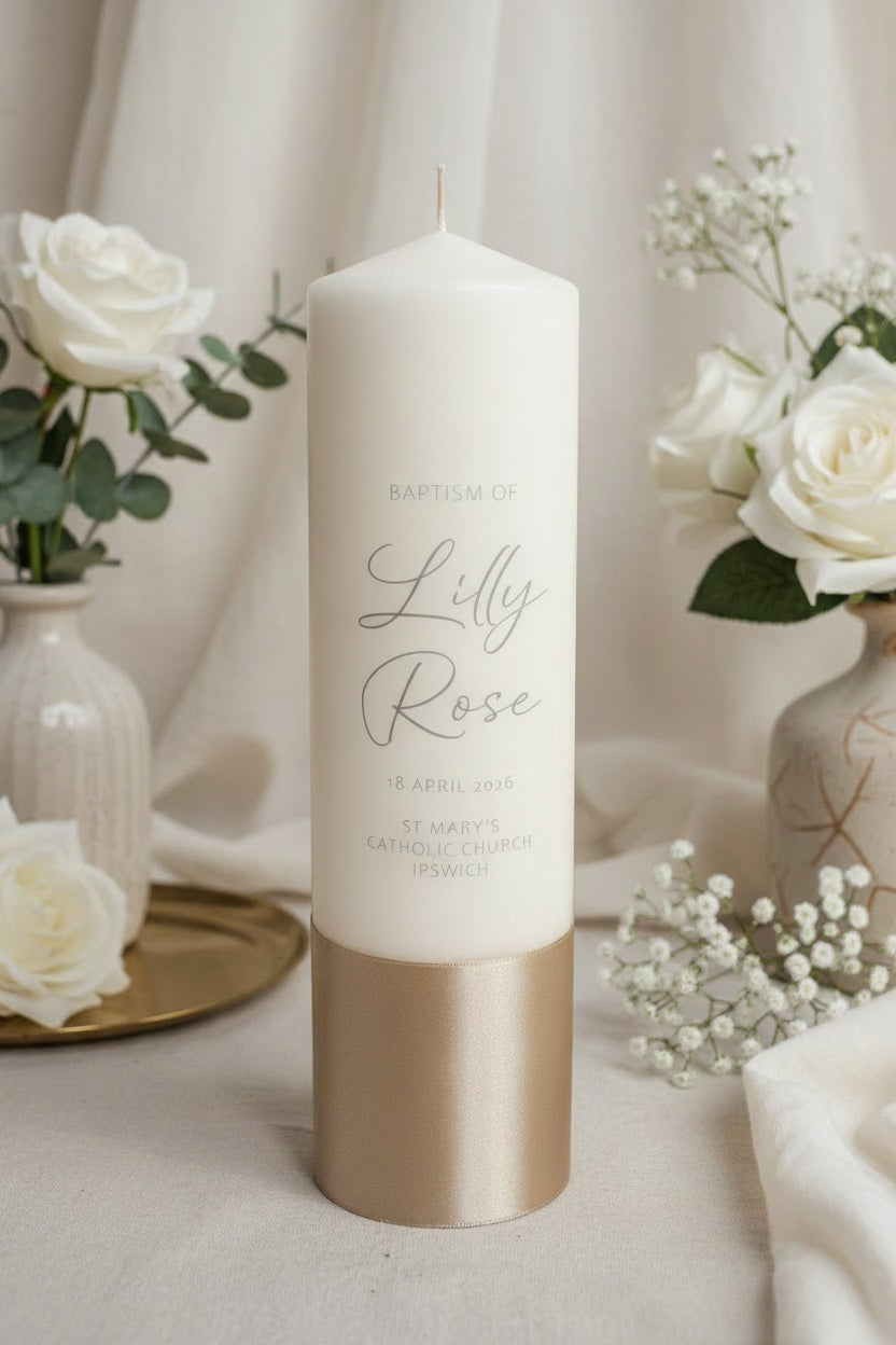 Classic Personalised Baptism Candle — handmade in Australia by Gently Made