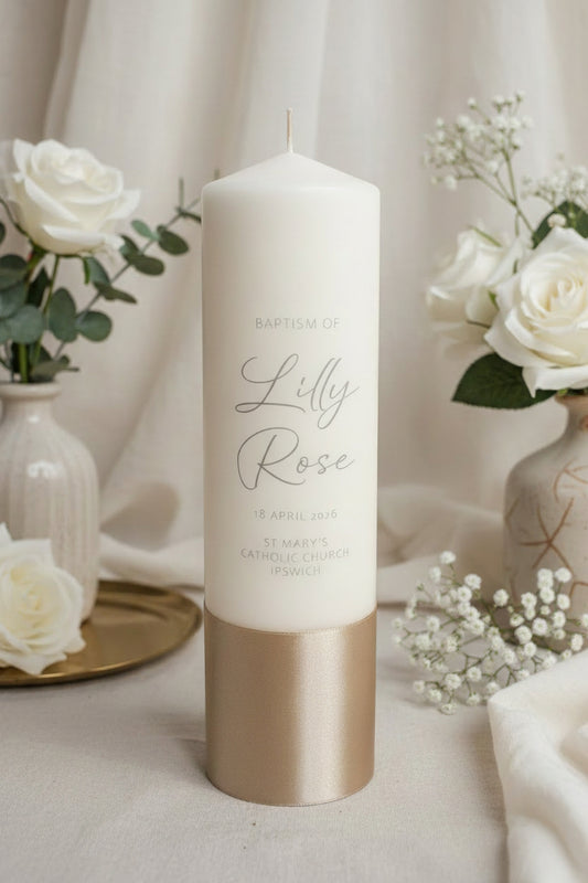 Classic Personalised Baptism Candle — handmade in Australia by Gently Made