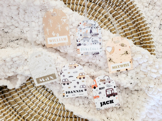 Printed Bag Tag with rubber loop multi designs by Gently Made