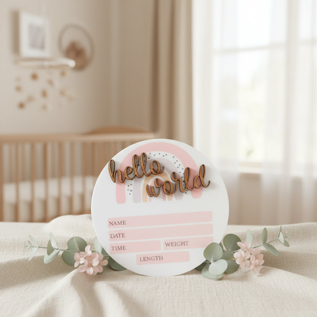 Newborn Bamboo Hello World Plaque by Gently Made