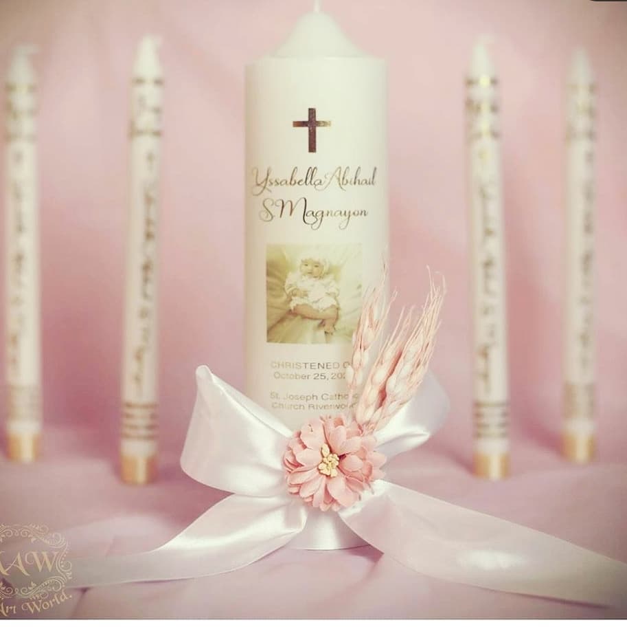 Floral Baptism Christening Candle Set by Gently Made