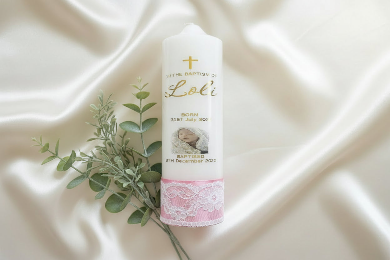 Premium Lace Baptism | Christening Candle by Gently Made