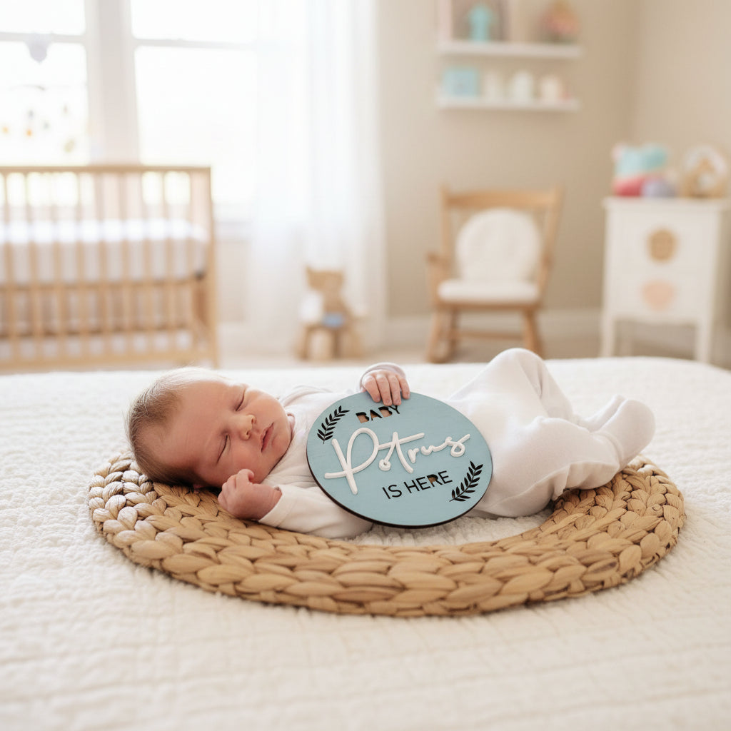 Wooden Baby Birth Announcement Plaque by Gently Made