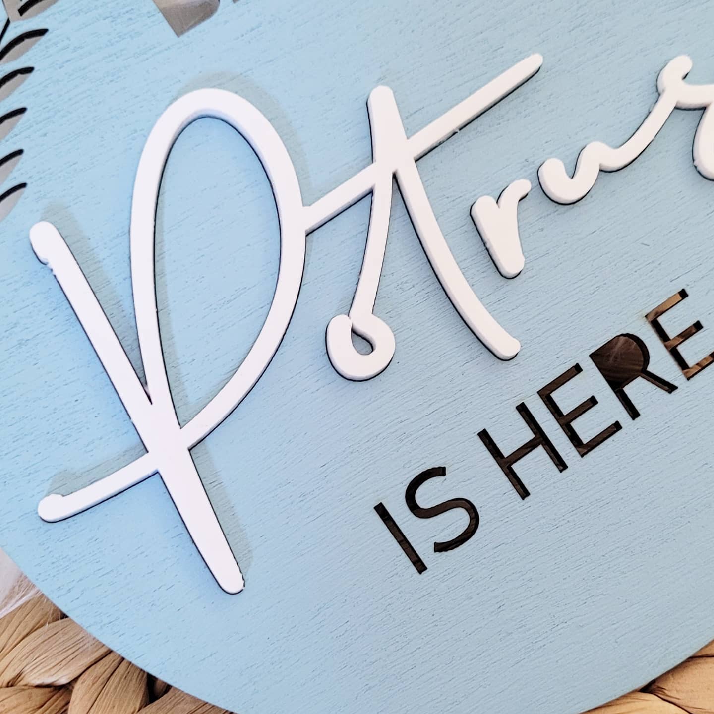 Wooden Baby Birth Announcement Plaque detail view