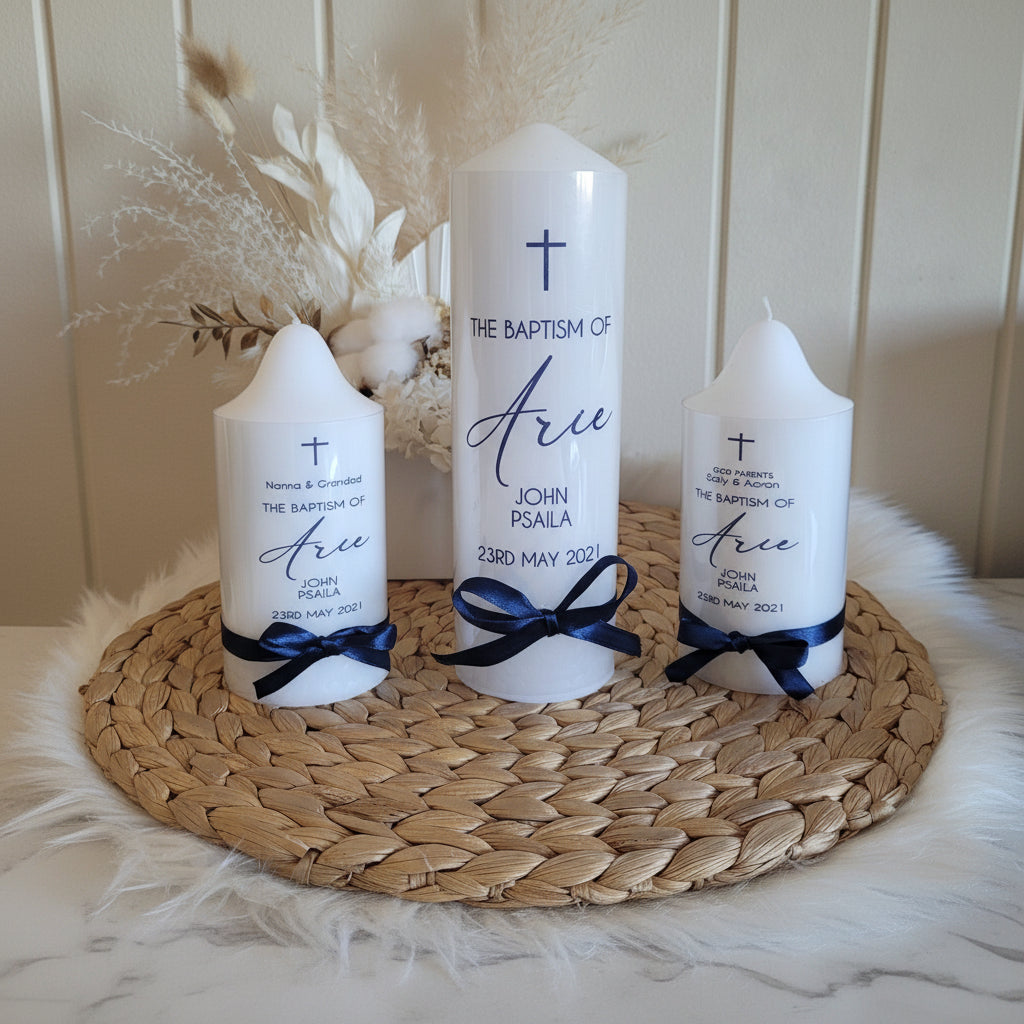 "Arie" Baptism Christening Godparent Candle Set by Gently Made