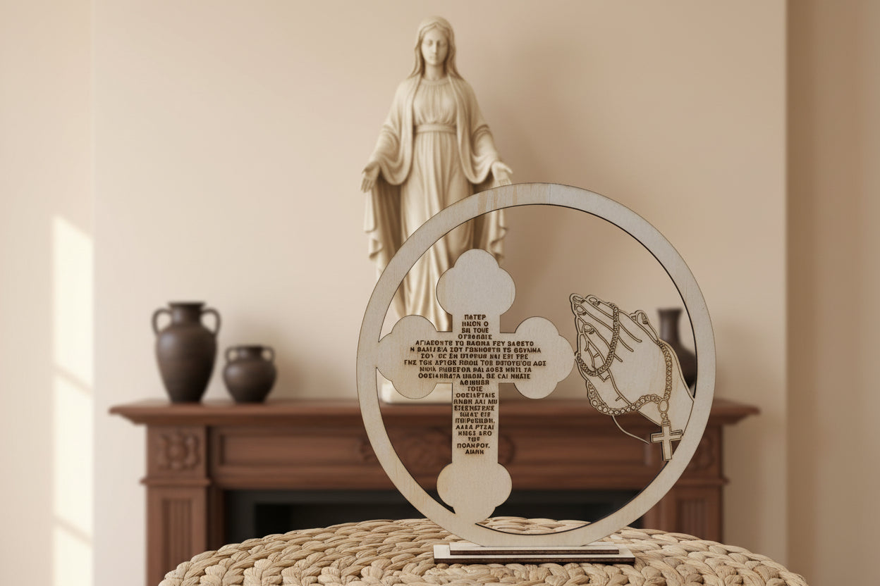 Greek Prayer | Our Father Greek Prayer | Prayer Plaque by Gently Made