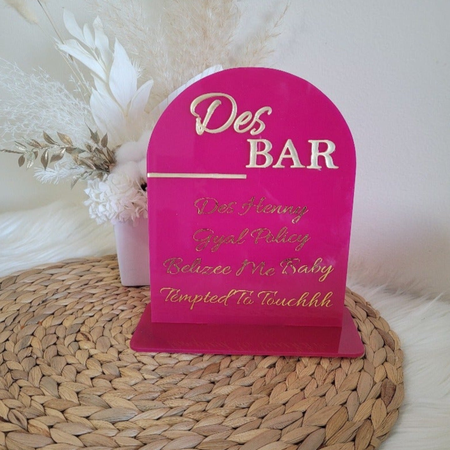 Acrylic Bar Table Menu personalised detail