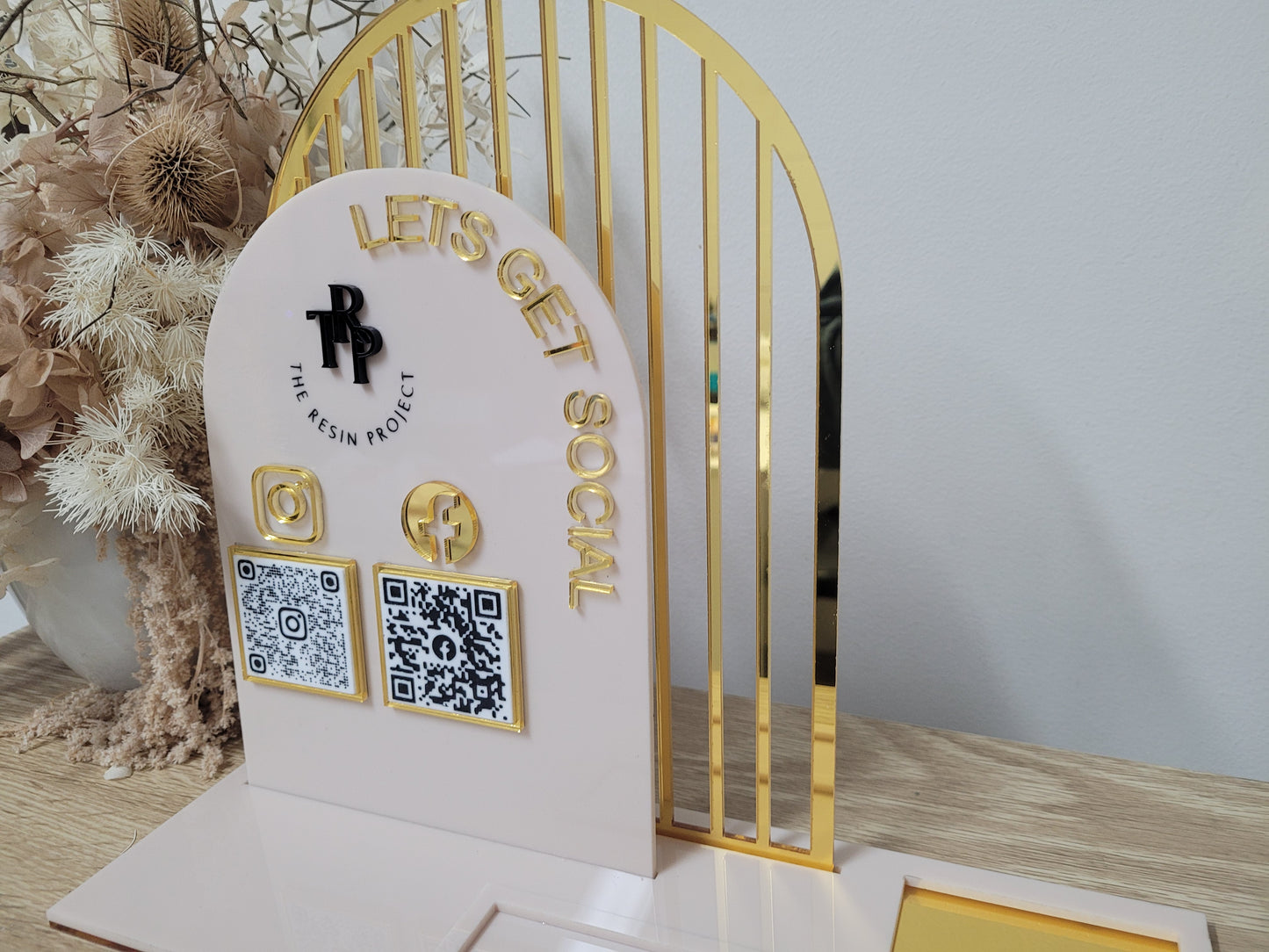 BAR QR Square reader Social sign with Business card holder alternate view