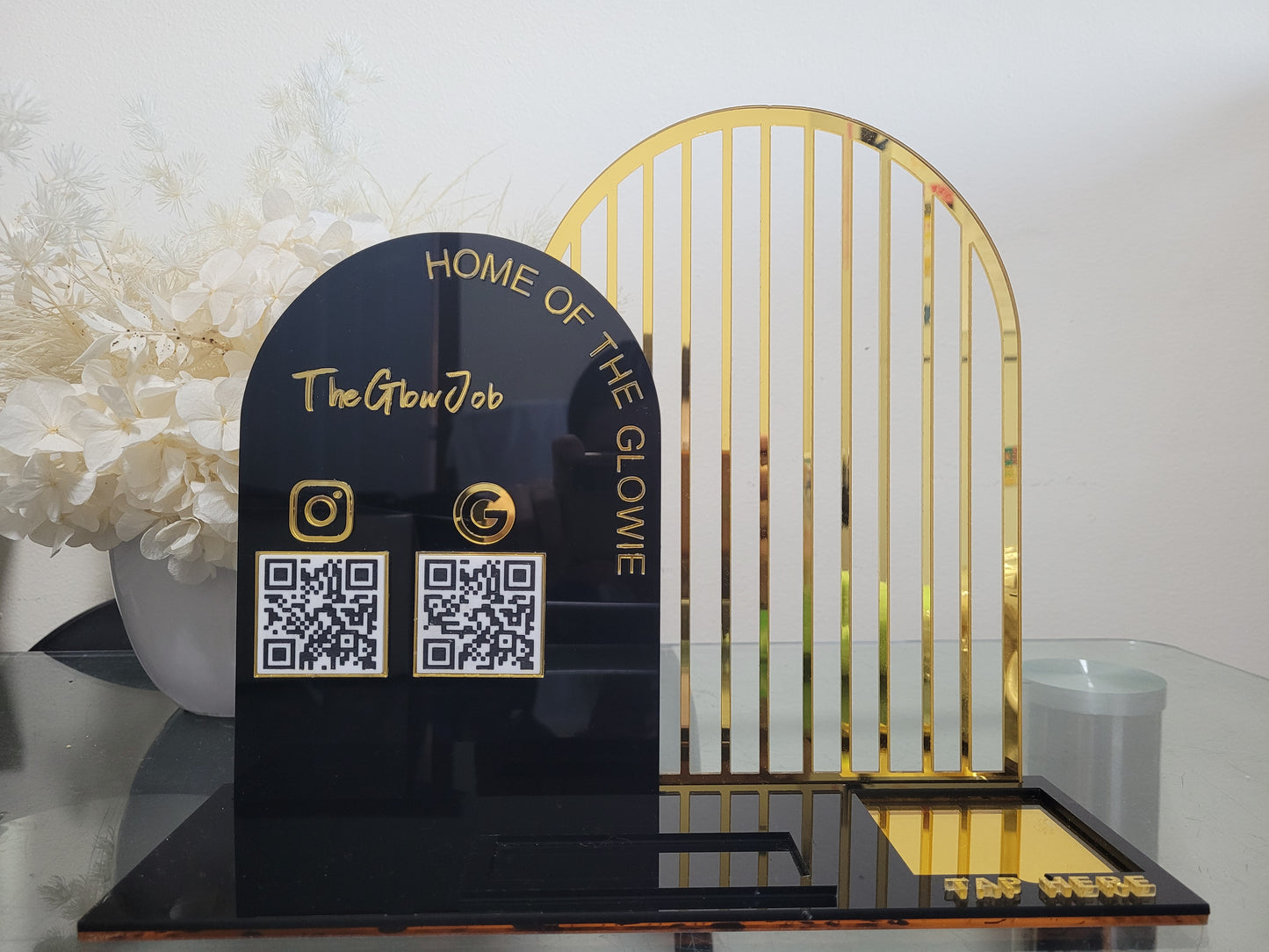 BAR QR Square reader Social sign with Business card holder personalised detail