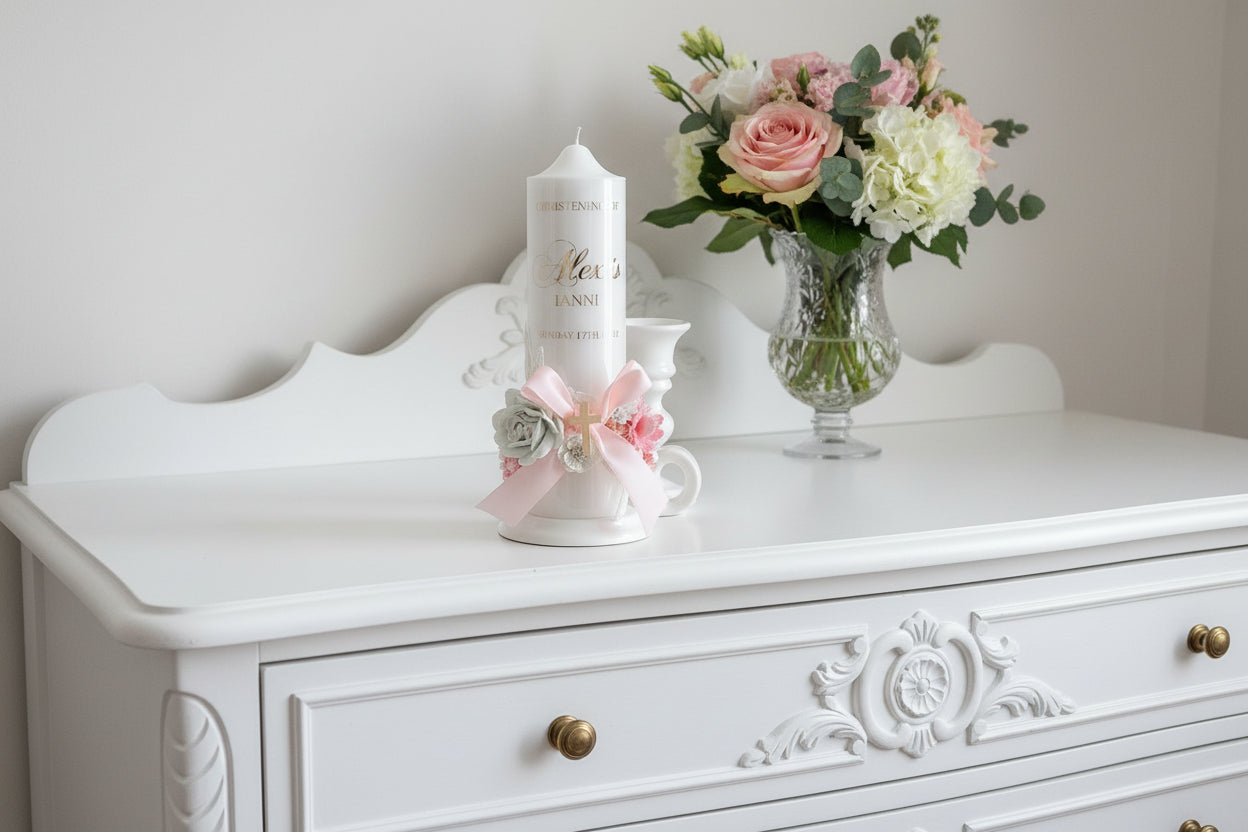 "Blossom" Baptism | Christening candle by Gently Made