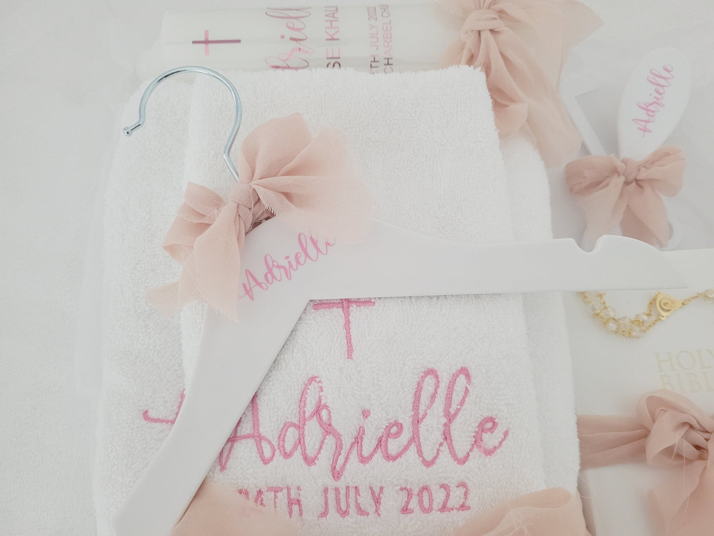 Baptism Package with Raw Edge Ribbon personalised detail