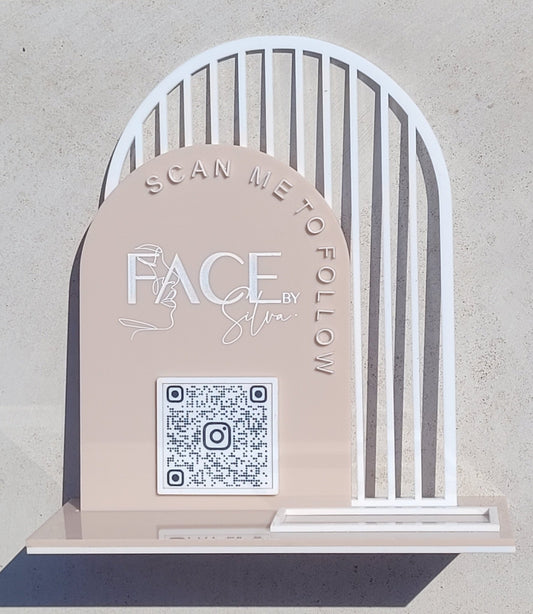Double Arch QR Square reader Social sign with Business card holder by Gently Made